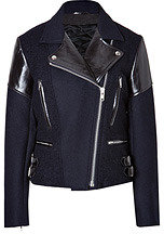 Victoria Beckham Wool/Leather Biker Jacket in Navy