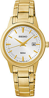 Seiko Womens Silver-Tone Dial Gold-Tone Stainless Steel Bracelet Watch SUR848