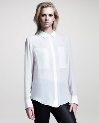 Alexander Wang T by Silk Combo Blouse, White
