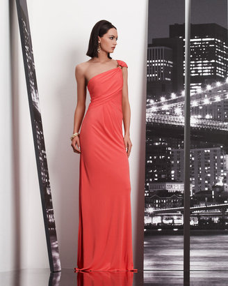 David Meister Beaded One-Shoulder Gown