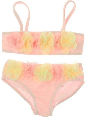 Kate Mack Girls Pink Sun Protective Bikini With Tulle Flowers