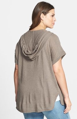 Sejour Short Sleeve Slub Knit Pullover Hoodie (Plus Size)