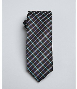 Ben Sherman aqua and black 'Cambridge Grid' silk skinny tie