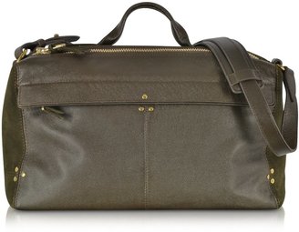 Jerome Dreyfuss Raoul Khaki Grain Leather and Velvet Shoulder Bag