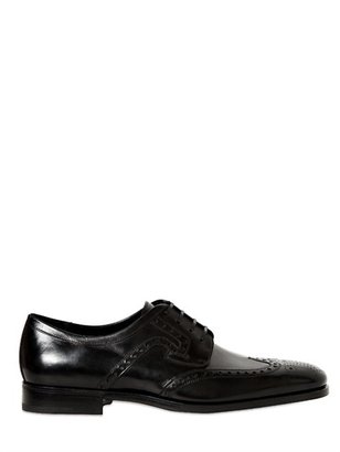 Ferragamo Romeo Brogued Oiled Leather Derby Shoes