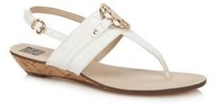 The Collection White patent flower charm low wedge sandals