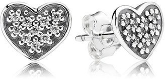 Pandora Design 7093 Pandora Heart silver stud earring with pave set CZ