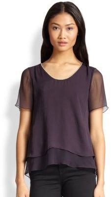 Rebecca Taylor Chain-Trimmed Double-Tier Chiffon Top