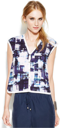 Vince Camuto Printed Button-Front Boxy Blouse