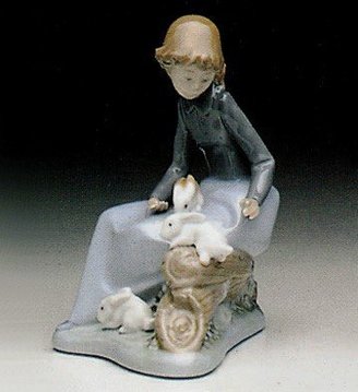 Nao by Lladro Young Girl with Rabbits Ref 1026