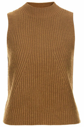 Topshop Robbed knit sleeveless top with turtle neck 98% acrylic,1% elastane,1% nylon. machine washable.