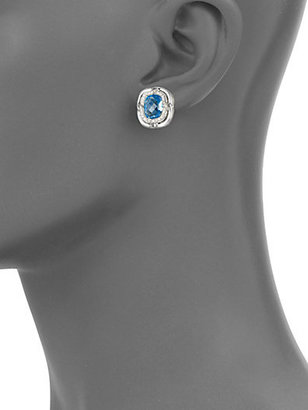 David Yurman Blue Topaz, Diamond & Sterling Silver Button Earrings