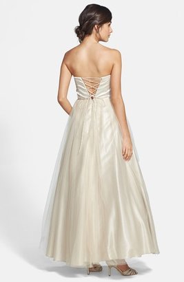 Xscape Evenings Embellished Lace-Up Back Strapless Satin & Tulle Ballgown