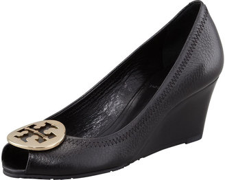Tory Burch Sally 2 Leather Wedge Pump, Black/Gold