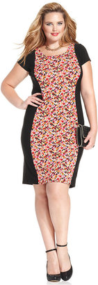 Love Squared Plus Size Colorblock-Print Bodycon Dress