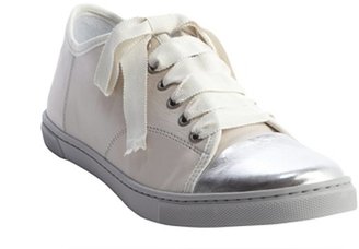 Lanvin white and silver leather metallic accent lace up sneakers