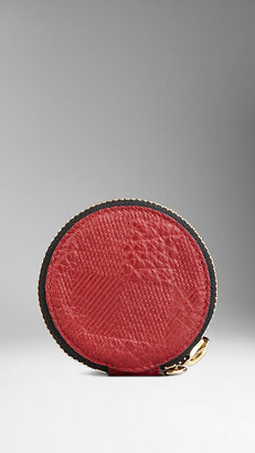 Burberry Embossed Check Leather Round Coin Case
