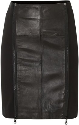 Calvin Klein Kim leather panel skirt in meterorite