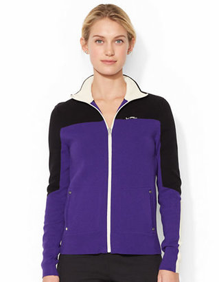 Lauren Ralph Lauren Full Zip Color Blocked Sweater-PURPLE-Large
