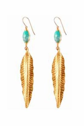 Heather Gardner Gold Wrapped Turquoise Feather Earrings in Gold