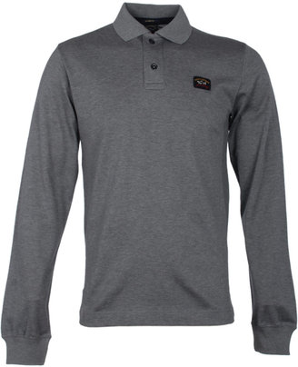 Paul & Shark Grey Logo Shark Fit Long Sleeve Pique Polo Shirt