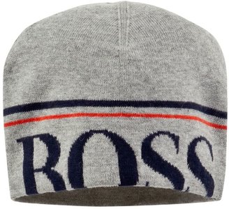 BOSS Grey Knitted Branded Beanie Hat