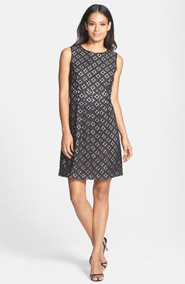 Donna Ricco Faux Leather Piping Lace Fit & Flare Dress