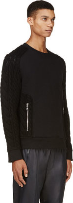 Balmain Black Cable Knit Sleeve Sweater