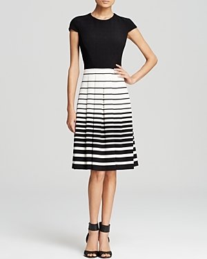 Anne Klein Dress - Cap Sleeve Stripe Skirt