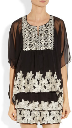 Anna Sui Embroidered chiffon top