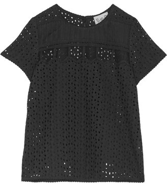 Sea Mesh-trimmed eyelet-cotton top