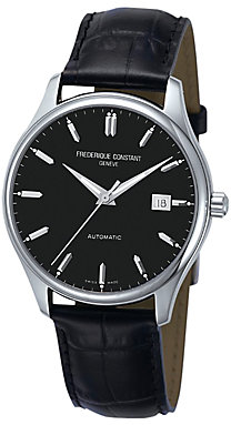 Frederique Constant FC-303B5B6 Men's Classics Index Automatic Leather Strap Watch, Black