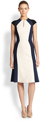 Carolina Herrera Cap-Sleeve Colorblock Dress