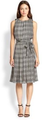 L'Agence Pleated Check-Print Dress