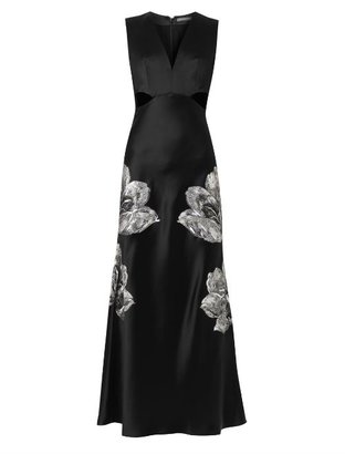 Alexander McQueen Floral-embroidered cut-out satin gown
