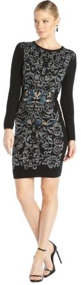 Nicole Miller black spaced dyed knit baroque long sleeve sweater dress