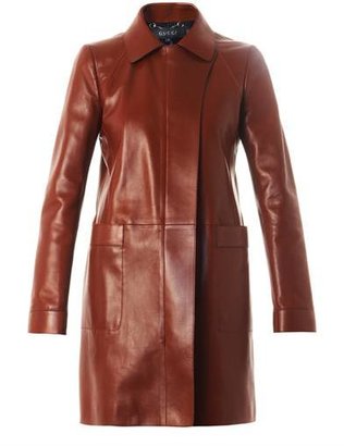 Gucci Point-collar long leather coat