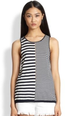 Alexander Wang T by Perforated Striped Linen & Cotton Tank