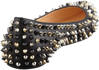 Christian Louboutin Pigalle Spikes Point-Toe Red Sole Flat, Black