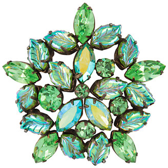 Susan Caplan Vintage 1950s Regency Swarovski Crystals Leaf Brooch, Green