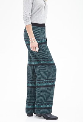 Forever 21 FOREVER 21+ Contemporary Ikat Print Wide-Leg Trousers