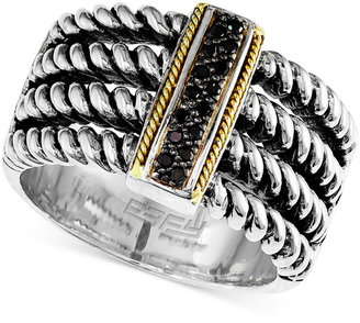 Effy Balissima by Black Diamond Accent Cable Ring in Sterling Silver and 18k Gold