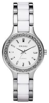DKNY Ladies silver diamante bezel bracelet watch