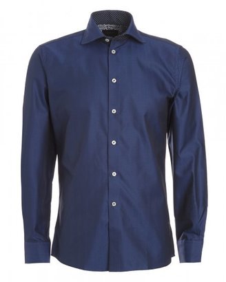 Duchamp Navy Blue 'Legacy' Contrast Herrringbone Shirt