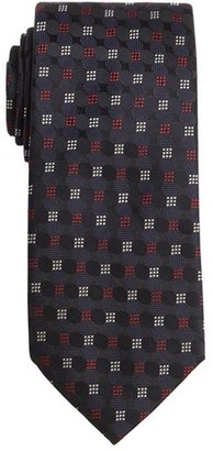 Prada navy, silver and red dot square pattern silk tie