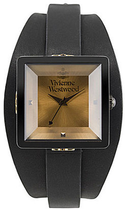 Vivienne Westwood Cube gold dial black bangle watch