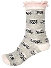 River Island Girls grey cat print lace frill socks