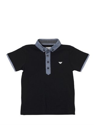 Armani Junior Stretch Cotton Piqué Polo Shirt