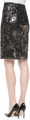 Lela Rose Foiled Lace Straight Skirt