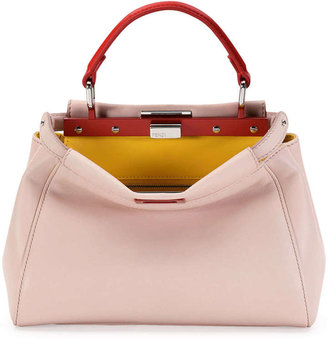 Fendi Peekaboo Mini Tricolor Satchel Bag, Light Pink/Yellow/Orange